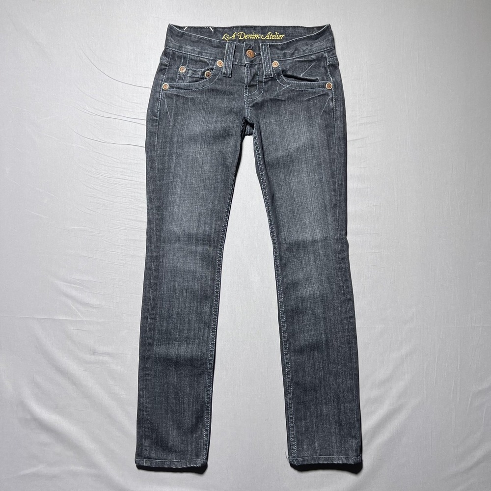 LA Denim Atelier Jeans Womens 25 Gray Straight Leg Stretch Dark Wash Made‎ USA